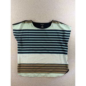 Van Heusen XL Striped Dolman Blouse Navy Blue Mint Green Casual Lightweight Top